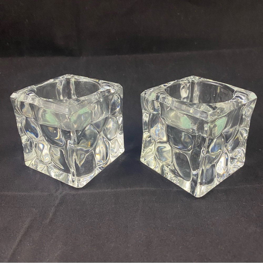 Partylite Cube Candle Holders Clear Glass Square Votive Tea Light Heavy Set Of 2